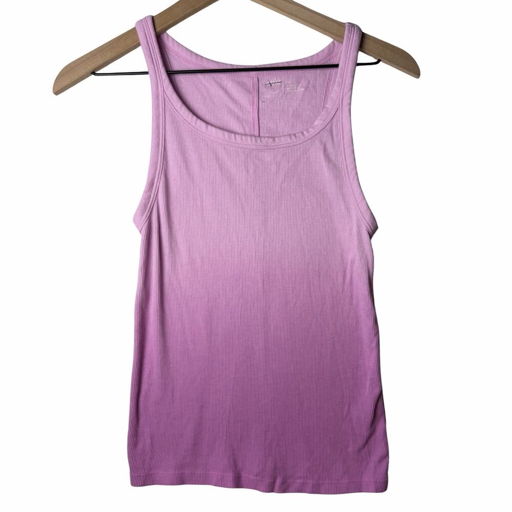 Aerie Ribbed Scoop Neck Cotton Blend Tank Top Ombre Pink Women's Size L